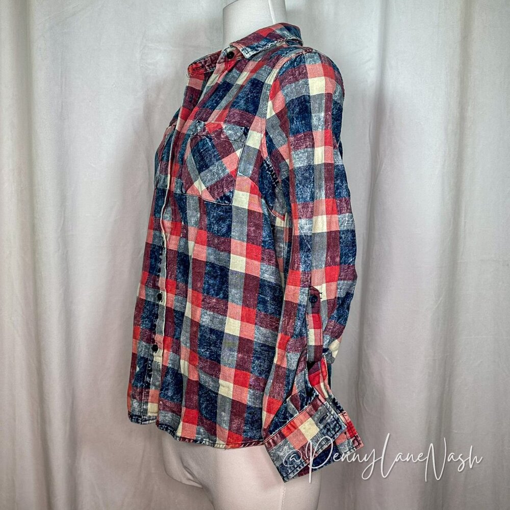 DizzyLizzy Plaid Distressed Button Down Shirt - Picture 4 of 9